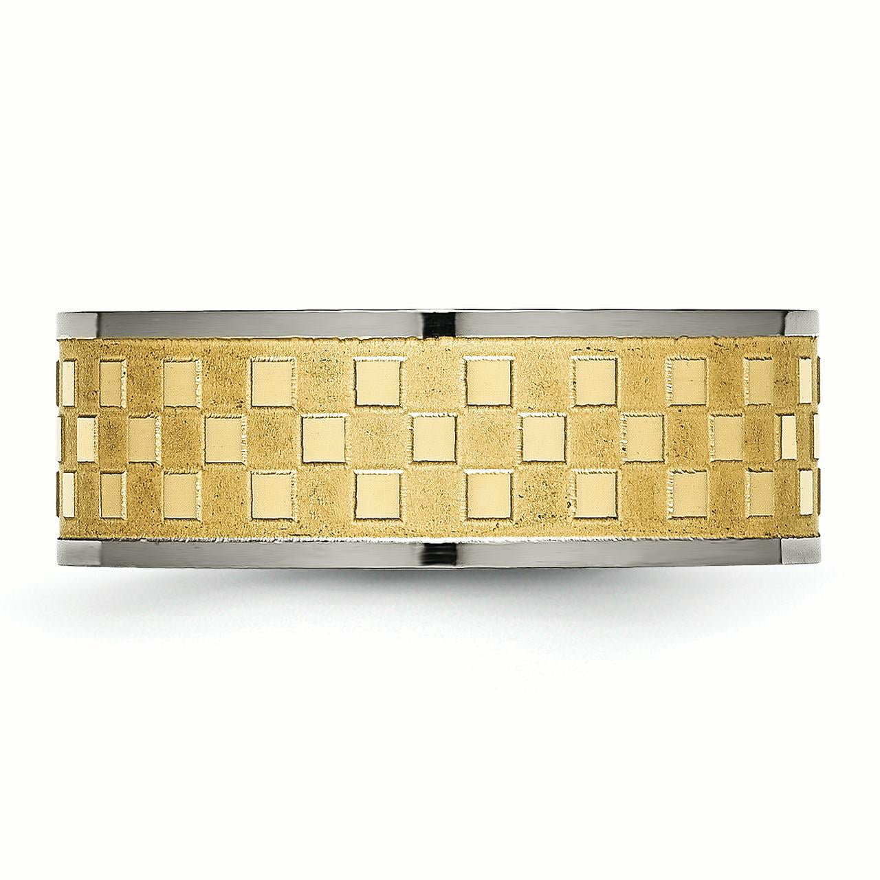 Bridal Wedding Bands Fancy Bands Titanium 8mm Yellow IP-plated Satin and Polished Checkered Band Size 14