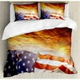 thumbnail image 3 of American Flag Duvet Cover Set Twin Size, Flag in front of Sunset Sky with Horizon America Union Idyllic Photograph, Decorative 2 Piece Bedding Set with 1 Pillow Sham, Multicolor, by Ambesonne, 3 of 3