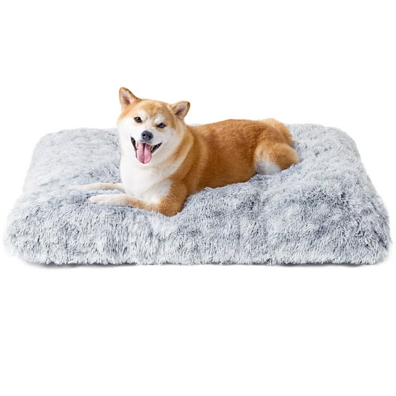 Dog Crate Bed for Large Dogs, Plush Faux Fur Pad, Calming Anti Anxiety Dog Crate Mat, Washable Soft Warm with Non-Slip Bottom