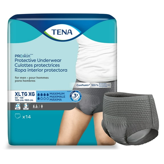 TENA ProSkin Mens Underwear, Moderate Absorbency, Disposable, Gray, XL, 56 Ct