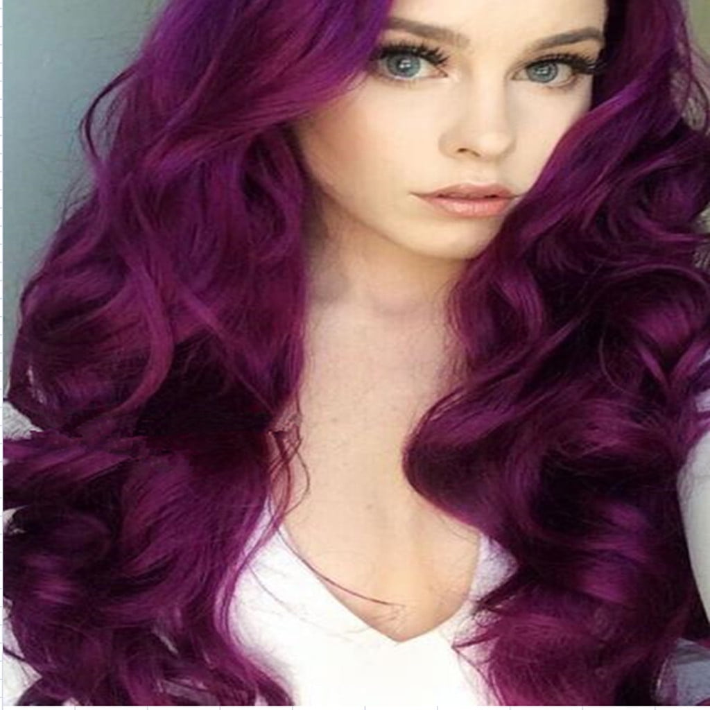 Riforla Fashion Women Long Purple Hair Full Wig Natural Curly Wavy Synthetic Hair Wigs Womens Wigs Purple Walmart