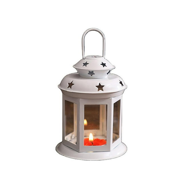Caja de velas de hierro vintage Bewildely Patrón de estrella Candelabro europeo transparente Cristal en forma de castillo