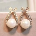thumbnail image 3 of Ayyufe Women's Pearl Ear Studs Earrings Cross Rhinestone Wedding, 3 of 6