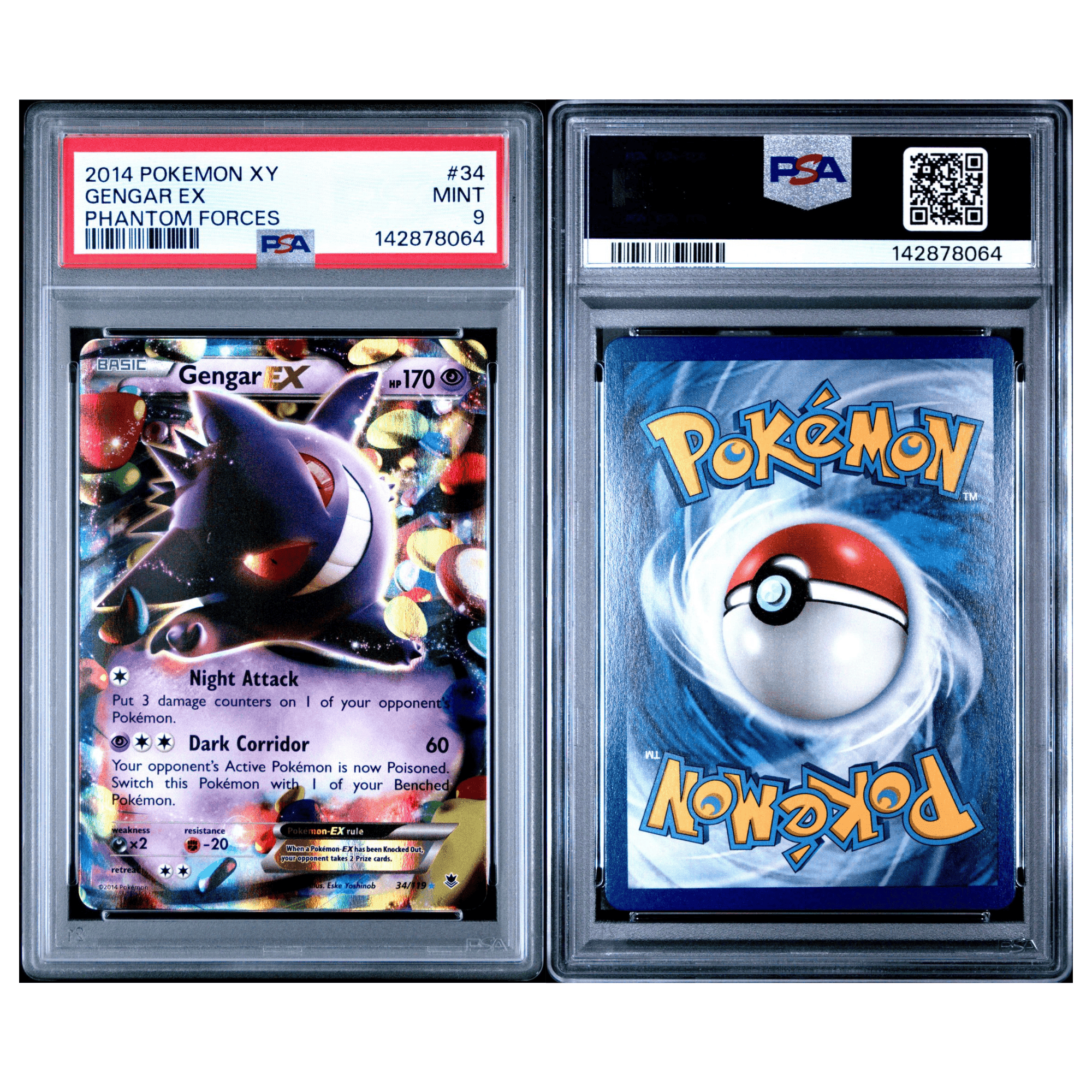 PSA 9 Pokemon XY Phantom Forces Gengar EX Holographic Rare Graded Card 34/119 MINT