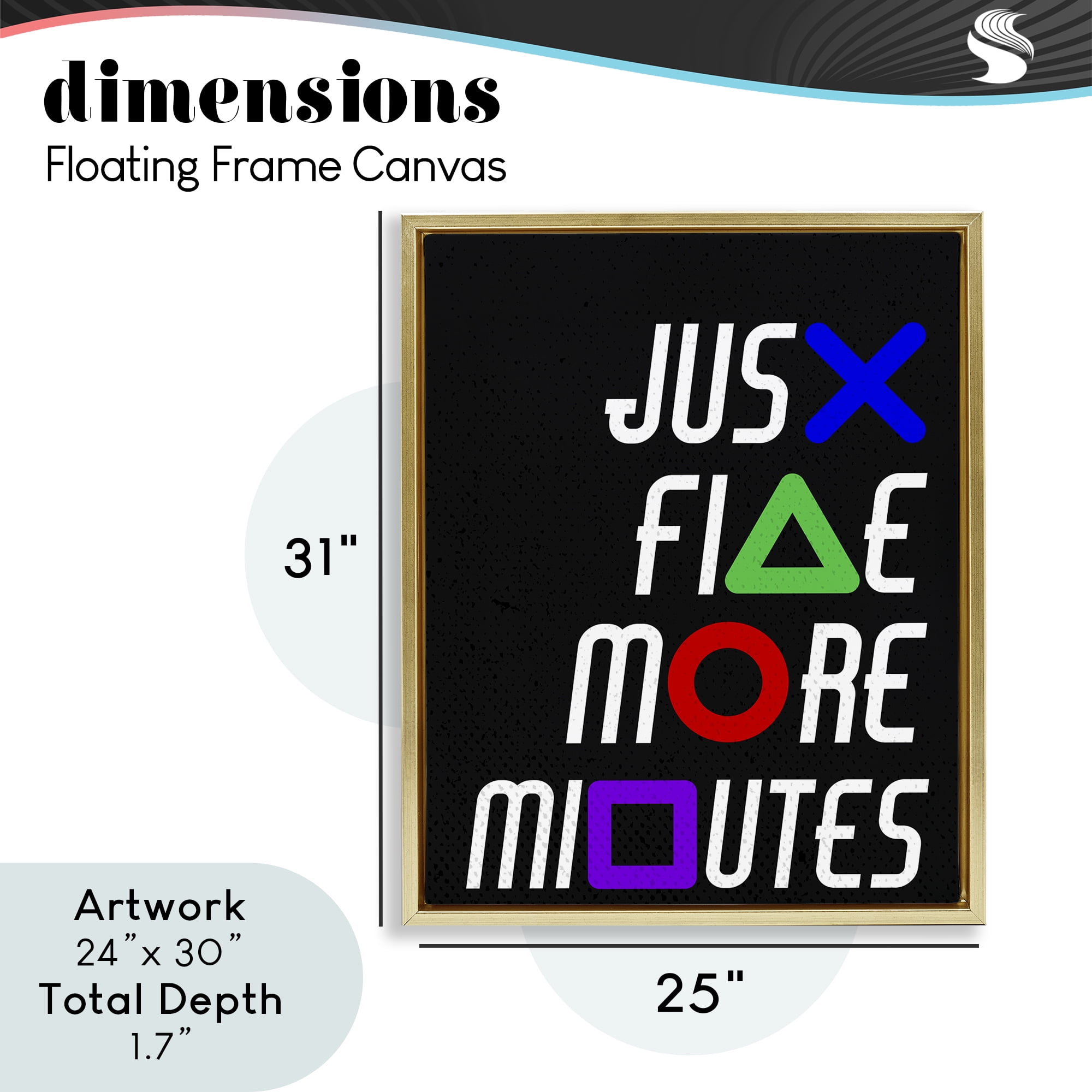 Just Five Minutes Gamer Buttons Gold Framed Floater Canvas Wall Art, design by Kim Allen