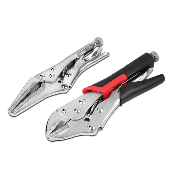 2 Piece 6" & 7" Curved & Straight Jaws Quick Release Locking Plier Wrench Set, Carbon/Alloy Steel