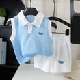 thumbnail image 2 of Tigivemen Sleeveless Knitted Sweater Set Toddler Baby Boy Clothes Summer Outfits Lapel T Shirts with Elastic Waisted Shorts Sky Blue,6-7 Years, 2 of 2