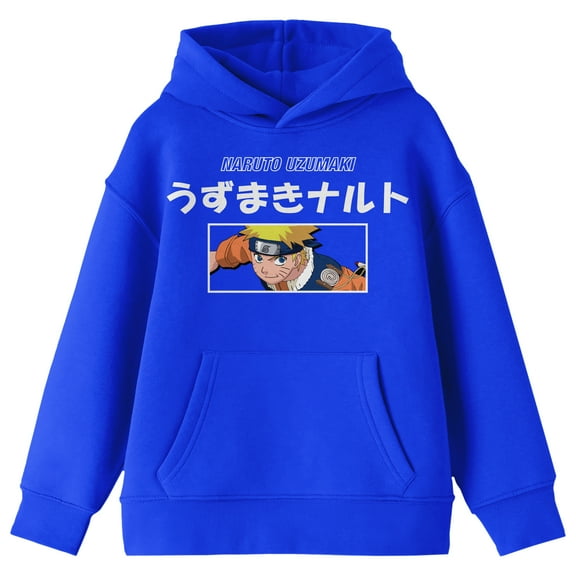 Naruto Classic Naruto Uzumaki Kanji Letters Boy's Royal Blue Hoodie-Medium