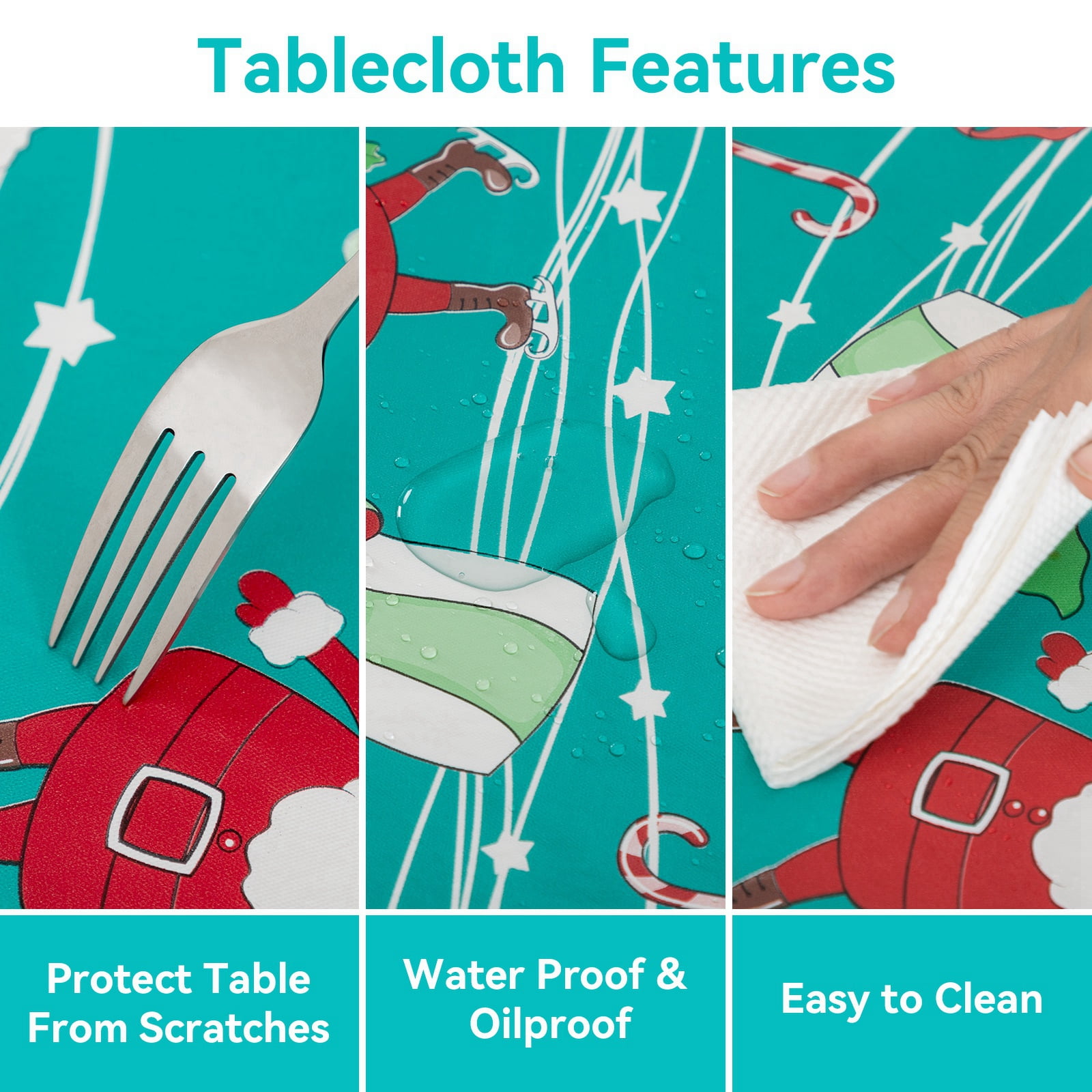 RAY STAR Round Christmas Tablecloth 60 inch Rectangle Xmas Tablecloth Waterproof Vinyl Tablecloth with Flannel Backing