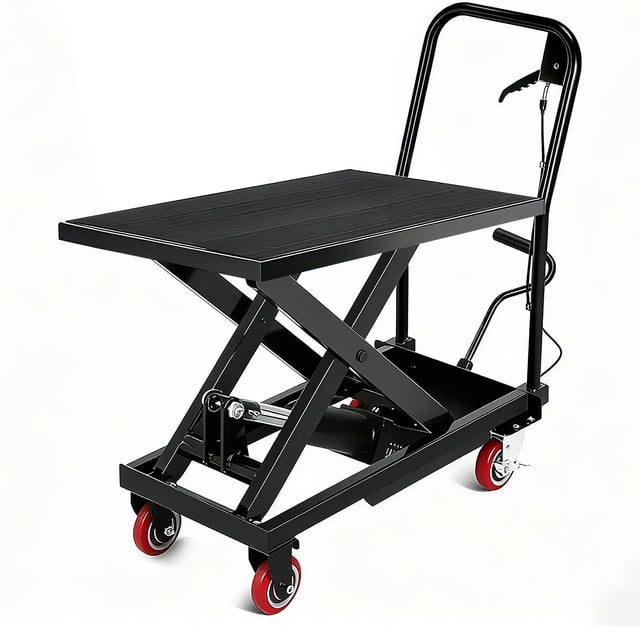 Memoryfield Hydraulic Lift Table Cart, 500 lb Capacity Manual Scissor Lift Table, Locking Wheels & Non-Slip Platform, Heavy Duty Material Handling Cart, Black