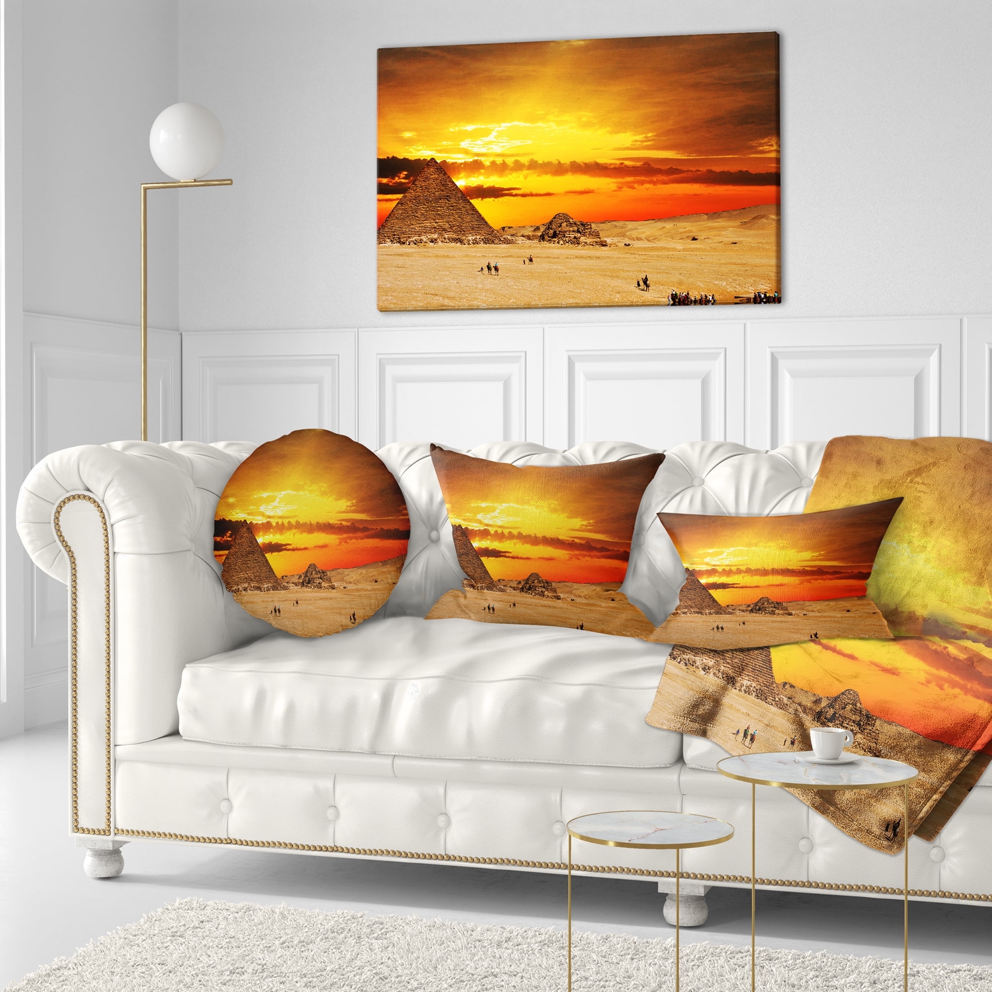 Designart Camel Caravan at Sunset - Landscape Photography Throw Pillow - 12x20