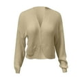 thumbnail image 5 of PMVFHDE Women's Solid Color Long Sleeve Short Length Front Open Shoulder Wrap Knit Cardigan Sweater Khaki,M, 5 of 5