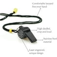thumbnail image 3 of Silbato de emergencia de acero inoxidable negro con cordón, silbato de alto decibelio para trofeos y árbitros., 3 of 9