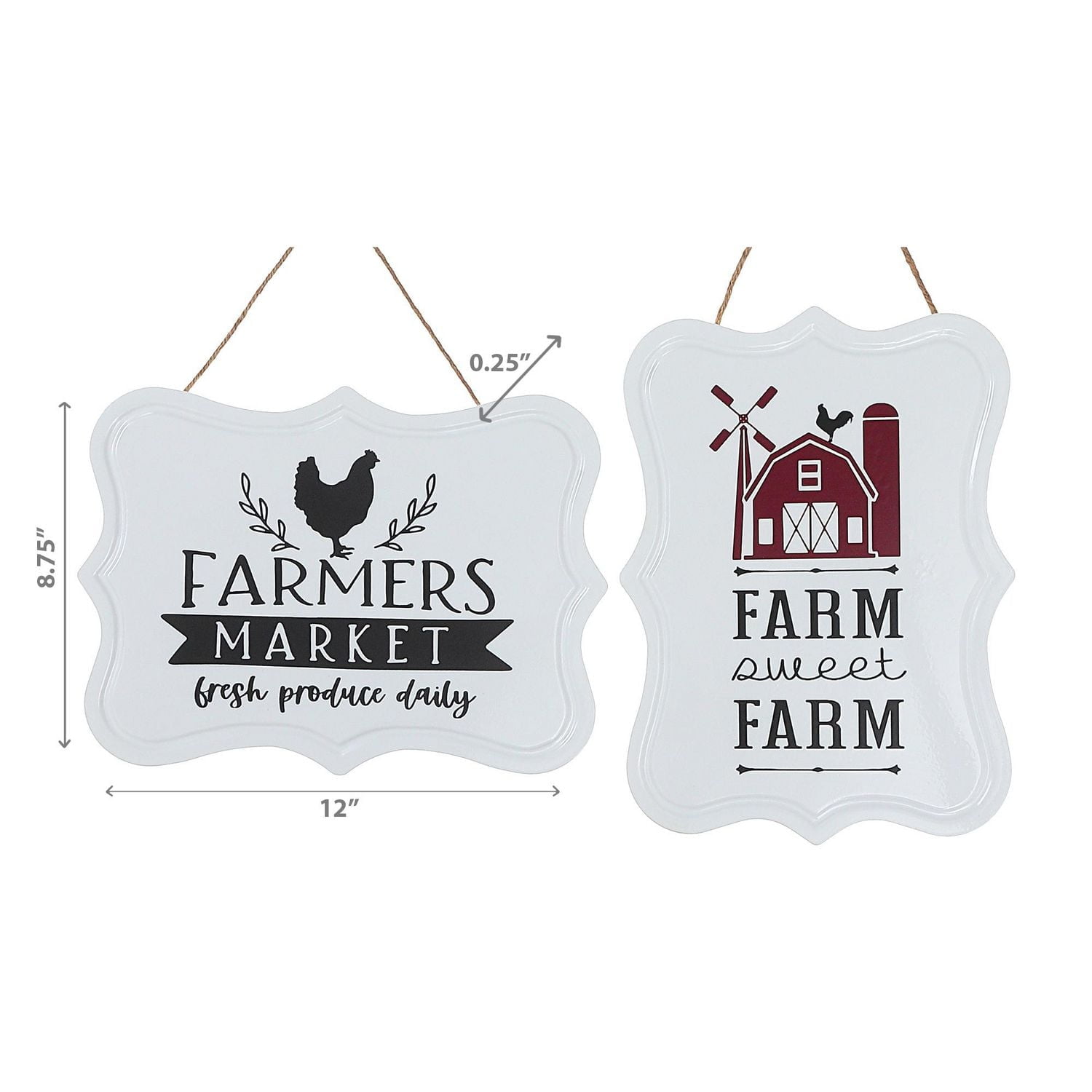 IH Casa Decor Suspendu Metal Sign Farm Sweet Farm / Farmer'S Market Asstd - Ensemble De 2