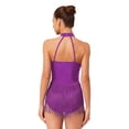 thumbnail image 2 of inlzdz Women's Shiny Sequin Jazz Latin Dance Leotard Tassel Hem Bodysuit Rumba Samba Dancing Outfit Purple XL, 2 of 5