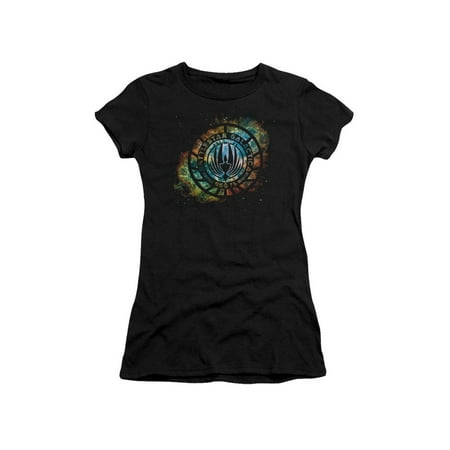 - Battlestar Galactica TV Series Starburst Galaxy Emblem Juniors Sheer T-Shirt Tee
