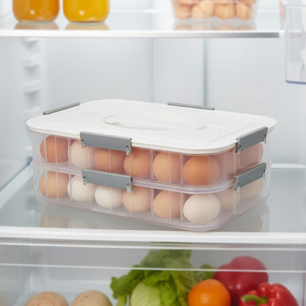 Stackable Egg Storage Container with Lid 2-Layer Plastic Holder, Leak-Proof Design with Handle and Secure Lock for Refrigerator Organization Holds Up to 36 Eggs