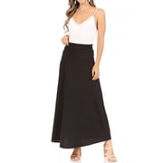 Women's Casual Solid Flare A-line Long Skirt with Elastic Waistband
