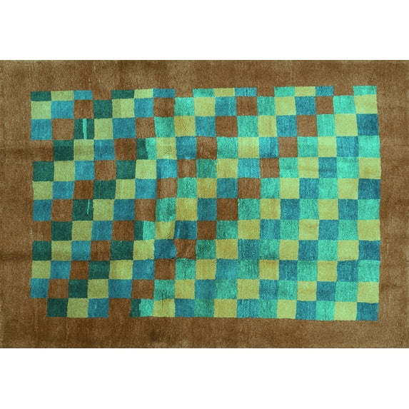 Ahgly Company Indoor Rectangle Checkered Turquoise Blue Modern Area Rugs, 5' x 8'