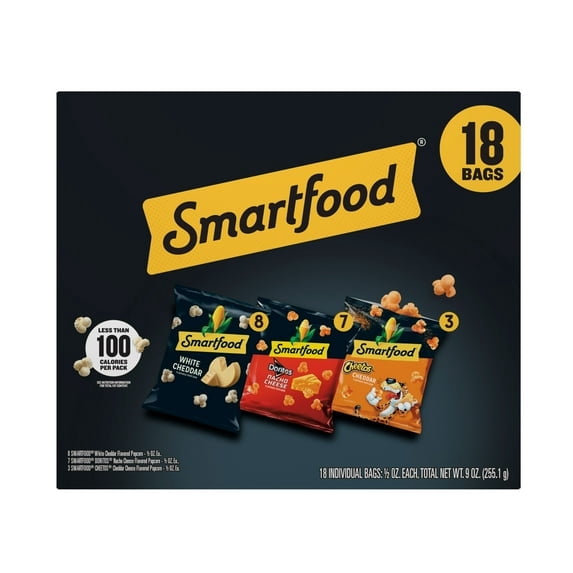 Smartfood Flavored Popcorn 3 Flavor Variety Pack Snack Chips, 0.5 oz Bags, 18 Count Multipack  (2 pack)
