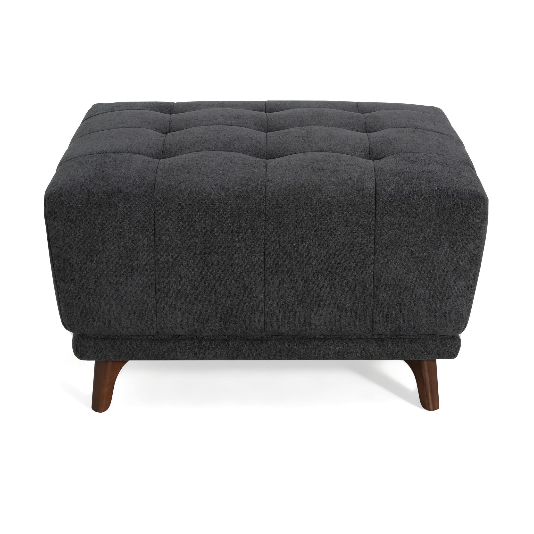 Christopher Knight Home Chenille Ottoman, Solid Wood Legs, Button-Tufted Footstool Coffee Table, Charcoal Gray