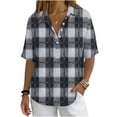 thumbnail image 2 of Zulora Women's Short Sleeve Plaid Shirt Casual Flannel Button Down Tops, 2 of 7