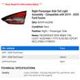 thumbnail image 2 of Right Passenger Side Tail Light Assembly - Compatible with 2019 - 2020 Ford Fusion, 2 of 2
