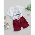 thumbnail image 3 of 4th of July Toddler Boys Summer Outfit Clothes Short Sleeve America Print T Shirt Top with Solid Color Shorts Kids 2Pcs Sets, 3 of 9