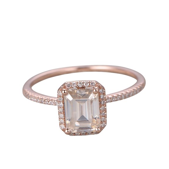 7x9mm Emerald Cut 3.75 Carat Diamond Moissanite Engagement Wedding Ring 10k Rose Gold Halo Antique Design