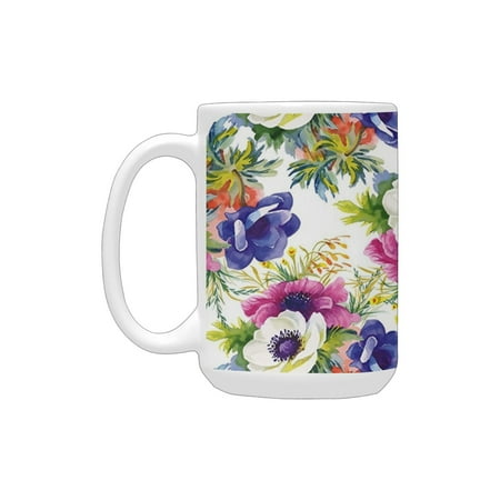 

Shabby Chic Spring Season Flower Floral Leaves Buds Watercolor Patterns Romantic Image Multicolor Ceramic Mug (15 OZ) (Made In USA)
