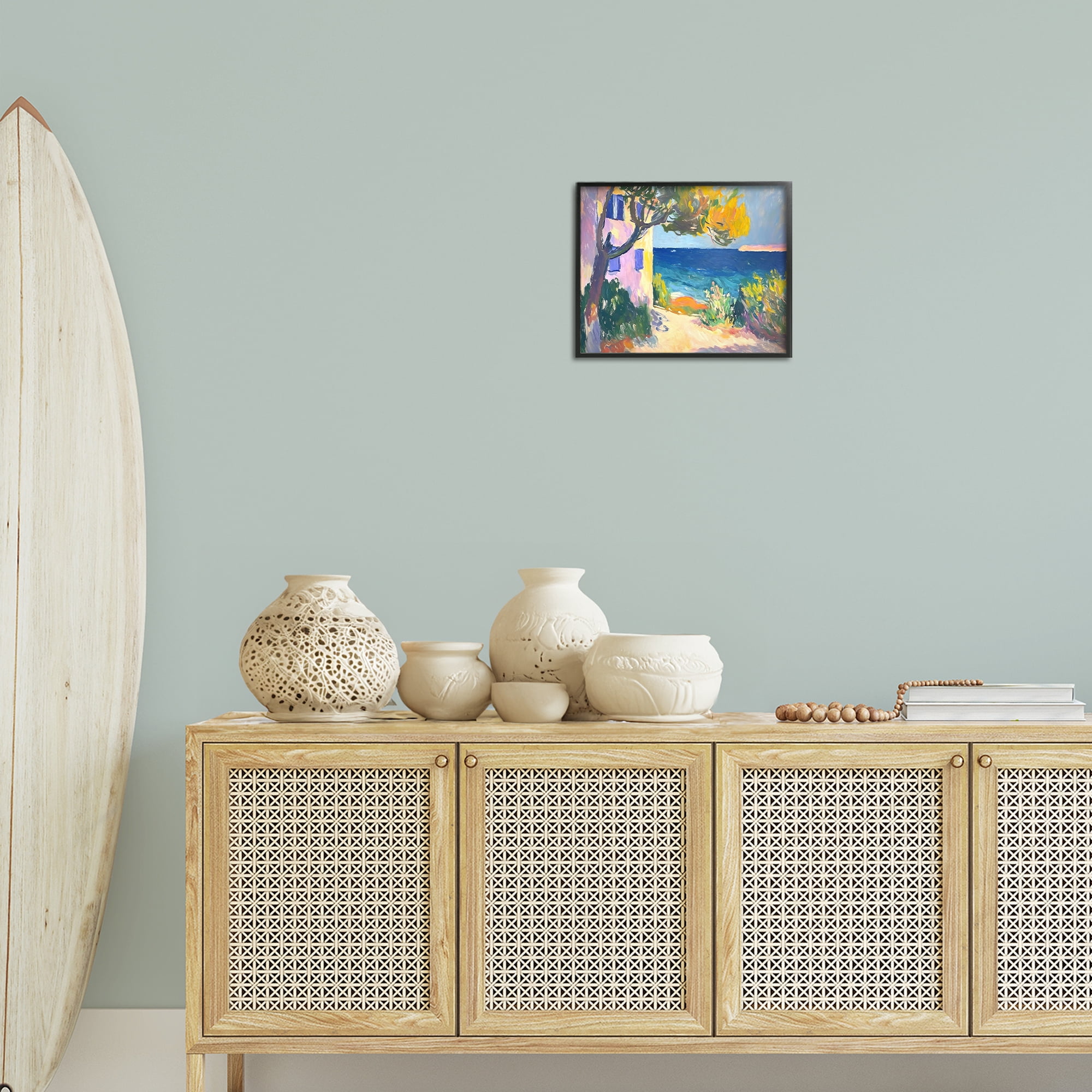 Stupell Industries House On Coastline Coastal Painting Black Framed Art Print Wall Art, 14 x 11