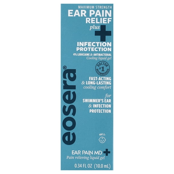 eosera Ear Pain MD Plus Ear Pain Relief Drops with 4% Lidocaine and Thymol, 10 mL