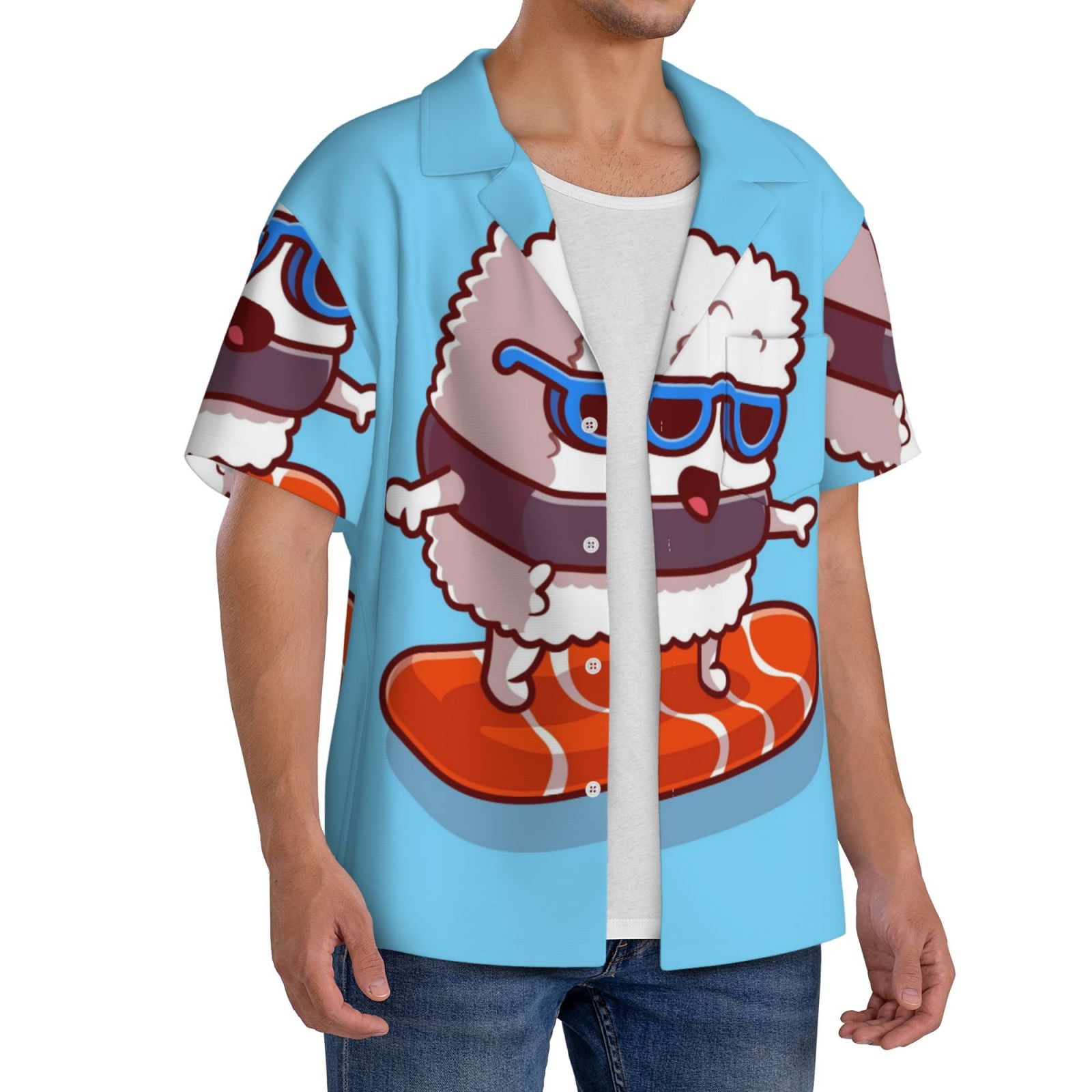 Kdxio Men'S Hawaiian Shirt For Men Short Sleeve Shirt Sushi Salmon Surfing Summer Casual Holiday Beach Button Down T-Shirts