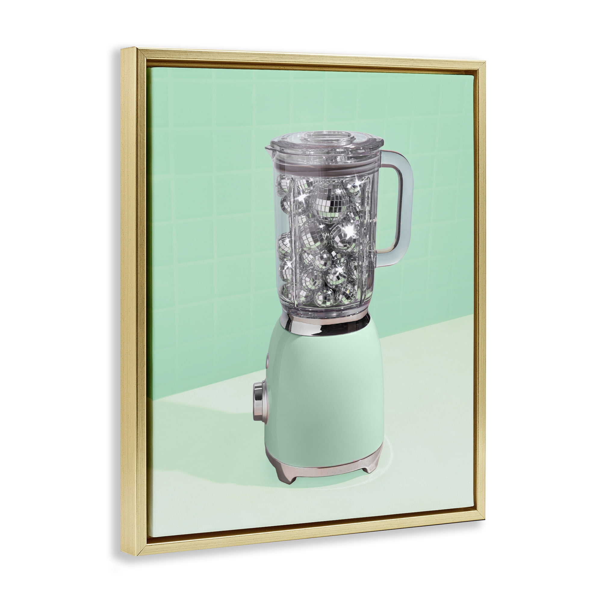 Stupell Industries Disco Drink Blender over Green Gold Framed Floater Canvas Wall Art, design by LISH Creative