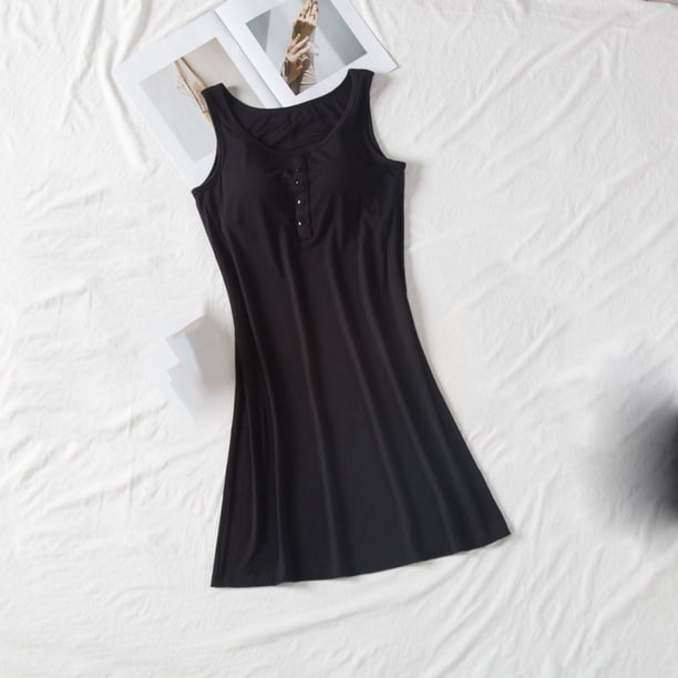 Camisón largo de algodón para mujer, con almohadilla para el pecho, holgado y cómodo, sin mangas