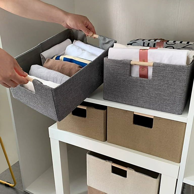 Fabric Storage Basket Bins Organizer with Wooden Carry Handle Set