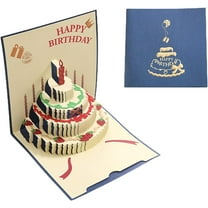 Birthday Card 3D Ins Style Three-Dimensional Happy Birthday Card with Cake Design, Greeting Postcards Perfect for Birthday Celebrations Perfect for Friend, Wife, Husband,Children(Blue)