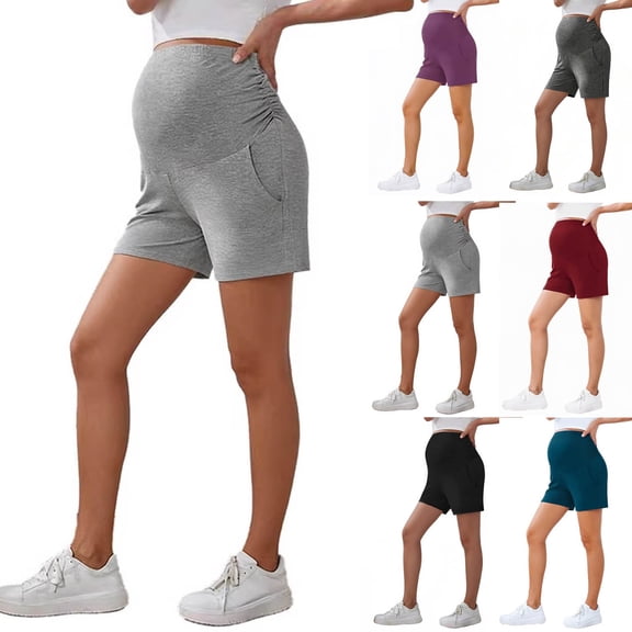 YHAJDS Women's Workout Yoga Shorts Solid Color Adjustable Button Side Pockets High Elastic Over the Belly Short Bottoms for Women Spring Summer Outdoor