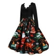 thumbnail image 3 of DYMADE Women Christmas V-Neck Santa Cartoon Print Lace Up A-line Elegant Dress, 3 of 6