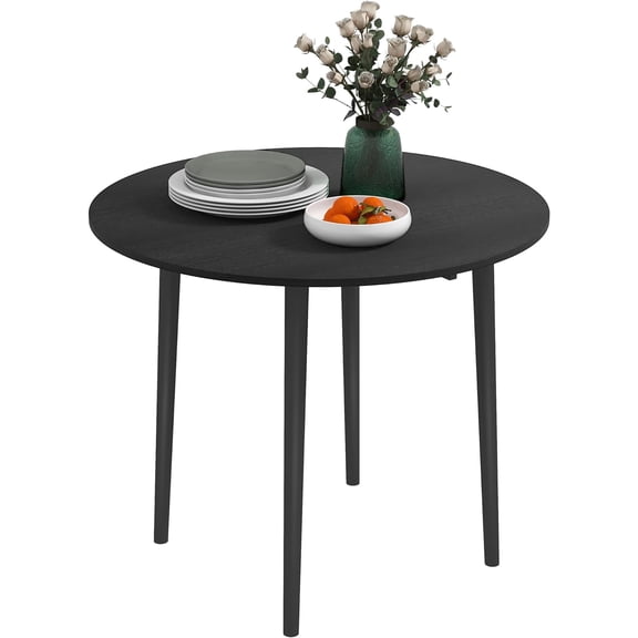 35" Small Kitchen Table, Collapsible Drop Leaf Table for Small Spaces, Round Folding Dining Table with Solid Wood Legs for Kitchen, Dining Room, Black