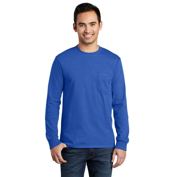 Port & Company - Long Sleeve Essential Pocket Tee Pc61lsp - Royal - M