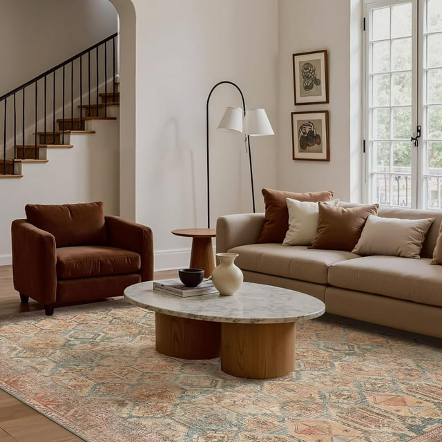 Area Rug x for Living Room Bedroom Dining Room Washable Rugs Vintage Distressed Print Carpet UltraThin Chenille Low Pile Lightweight Rug with Non Slip Backing Sepia