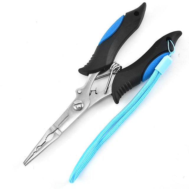 Alicates de pesca Removedor de anzuelos con funda y cordón Alicates de anillo dividido Herramienta de corte de línea trenzada de pesca para agua salada de agua dulce (1 pieza, azul-bl LingWen 8390606472212