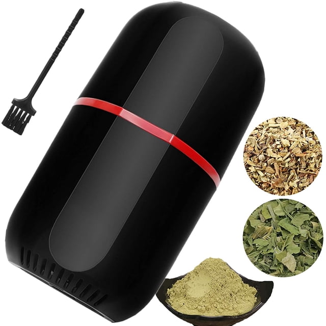 Molinillo de hierbas eléctrico, molinillo grande de hierbas/café/molino/triturador para especias y hierbas con cepillo de limpieza, negro, capacidad de 4,2 oz