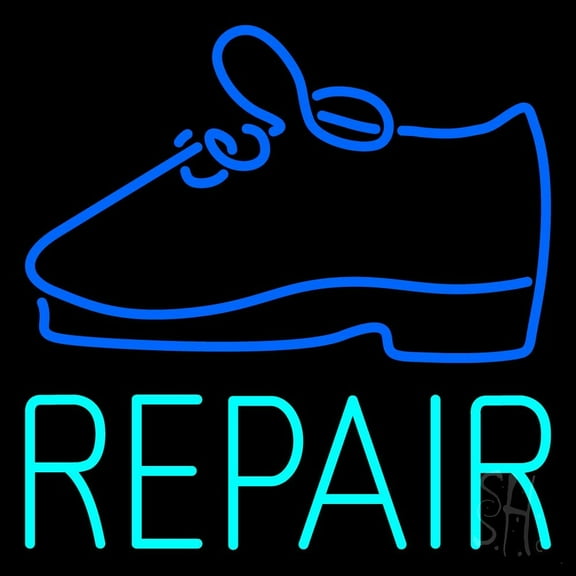 Turquoise Repair Shoe LED Neon Sign 24 x 24 - inches, Black Square Cut Acrylic Backing, with Dimmer - Bright and Premium built indoor LED Neon Sign for store interior Décor, Storefront.