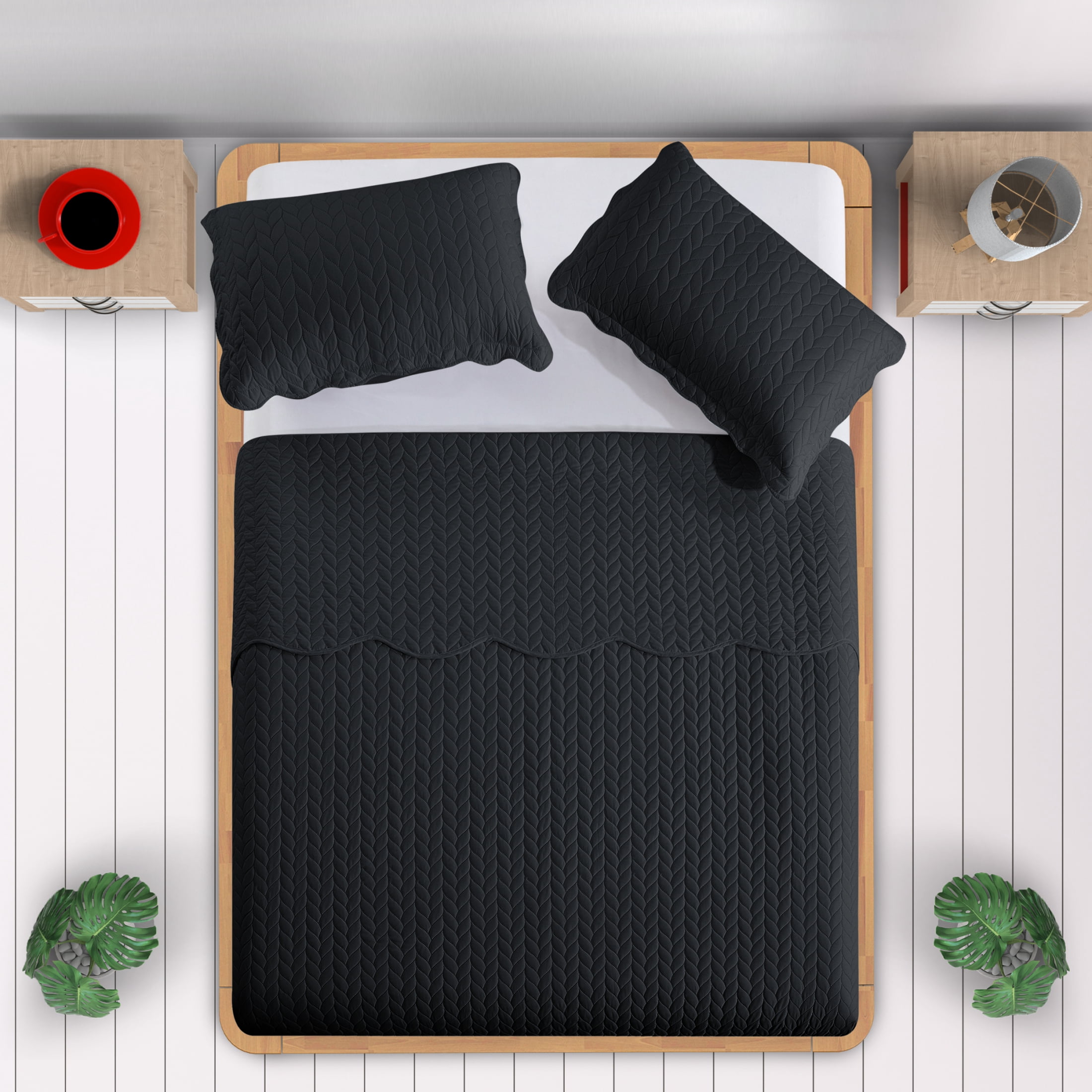Moonlight20015 3 Piece Quilt Set Lightweight Ultrasoft Microfiber Bedding Charcoal Color King