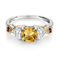 thumbnail image 2 of Gem Stone King 925 Silver and 10K Yellow Gold Cushion Citrine and Half Moon Moissanite 3-Stone Engagement Ring for Women (1.62 Cttw, Gemstone Birthstone, Size 7), 2 of 4