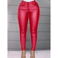 thumbnail image 4 of Plus Size High Waist 2-Button Thermal Lined Thick PU Coated Skinny Leather Pants Women Bottoms, 4 of 5