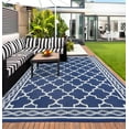 thumbnail image 2 of Memoryfield Waterproof Outdoor Rug 5x8ft for Patios, Plastic Straw Rug Outside Carpet Mats for Picnic, Backyard, Deck, Balcony, Porch, Beach, Dark Blue & White, 2 of 9