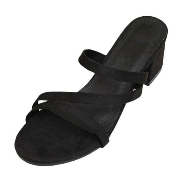 Hopeusnice High Heels Shoes for Women Soft Non-Slip Breathable Open Toe Sandals Flock Materials Summer Shoes Block High Heel Trendy Women's High Heels Shoes Slip-Resistant Elegant Shoes Black 35